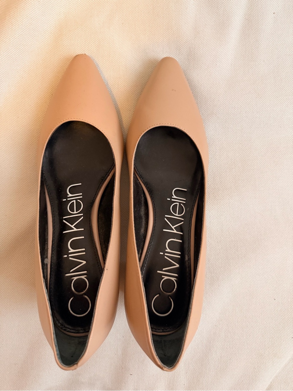 Calvin Klein Blush Pointed-Toe Leather Flats